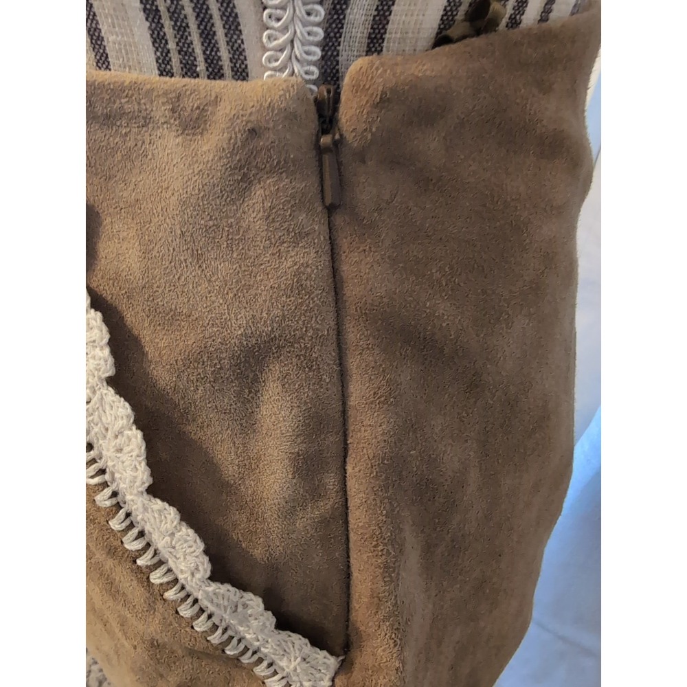 NEW Maje Tan Leather‎ Suede Skirt w/ Crochet Lace Trim Accents Pockets Size 8/38 - Picture 4 of 11